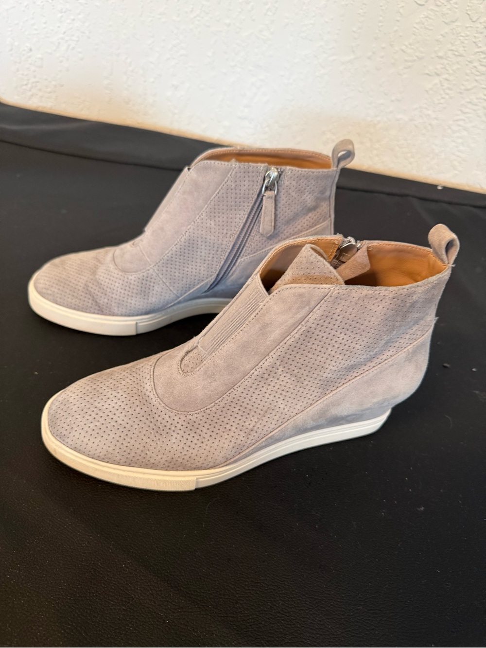 L. Paolo Grey Perforated Wedge Zip Ankle Boots